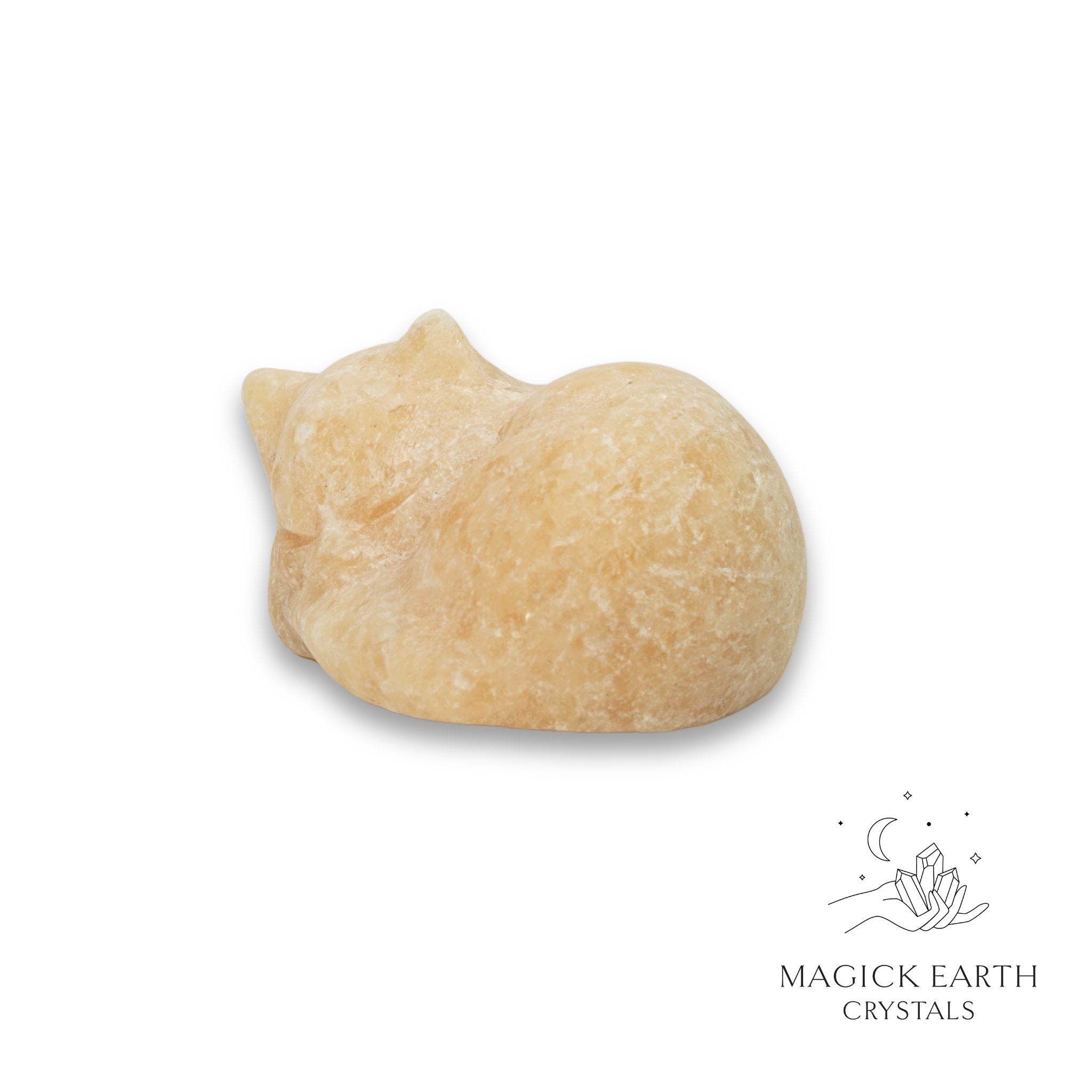 Natural Orange Calcite sleeping cat figurine view c