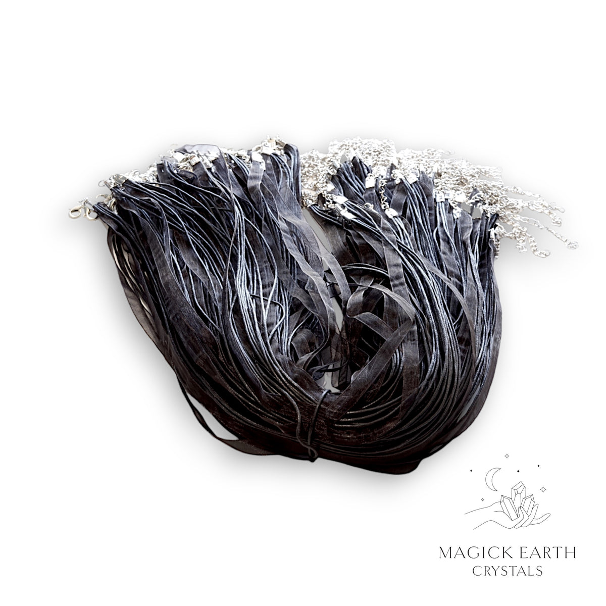 Black Organza Ribbon and Waxed Cotton Cord Necklace with Platinum Findings