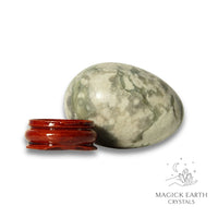 Peace Jade Crystal Egg With  Stand Horizontal View for Balanced Compassion