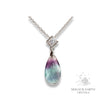 Purple Fluorite Crystal Gemstone Faceted Teardrop Pendant With Cubic Zirconia Bail With Platinum Finish