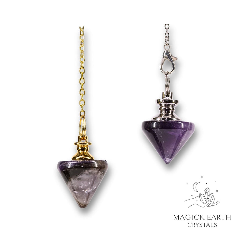 Amethyst Flat Top Triangle Crystal Pendulum With Gold or Platinum Finish