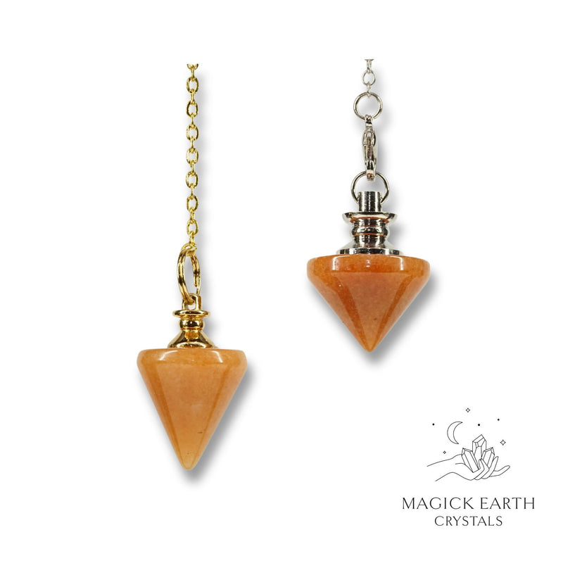 Red Aventurine Flat Top Triangle Crystal Pendulum with Gold or Platinum Finish