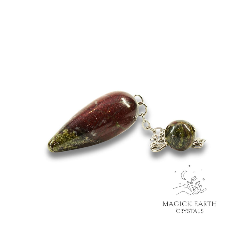 Dragons Blood Jasper Smooth Teardrop Shaped Pendulum with Platinum Finish