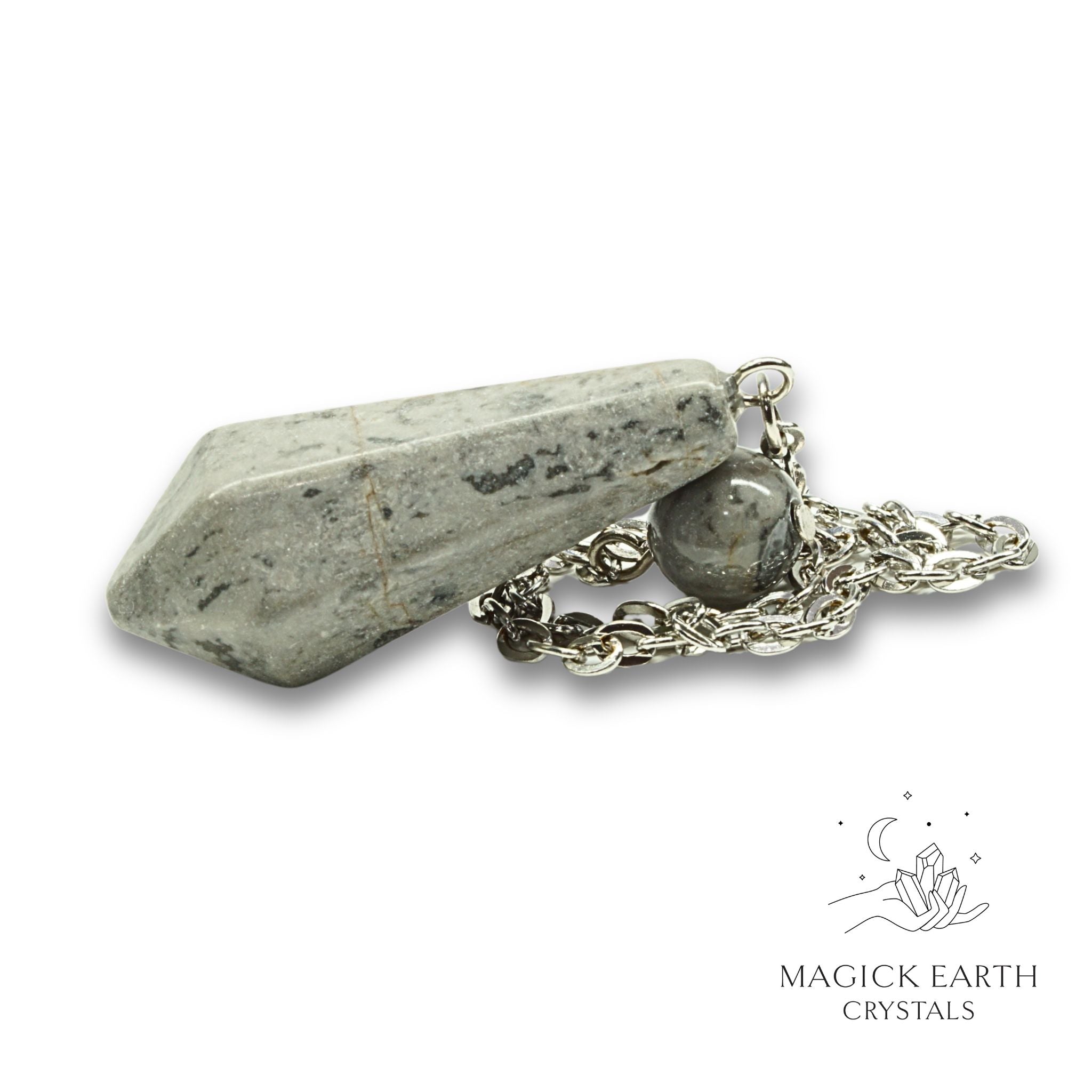 Natural Picasso Jasper crystal bullet pendulum view a