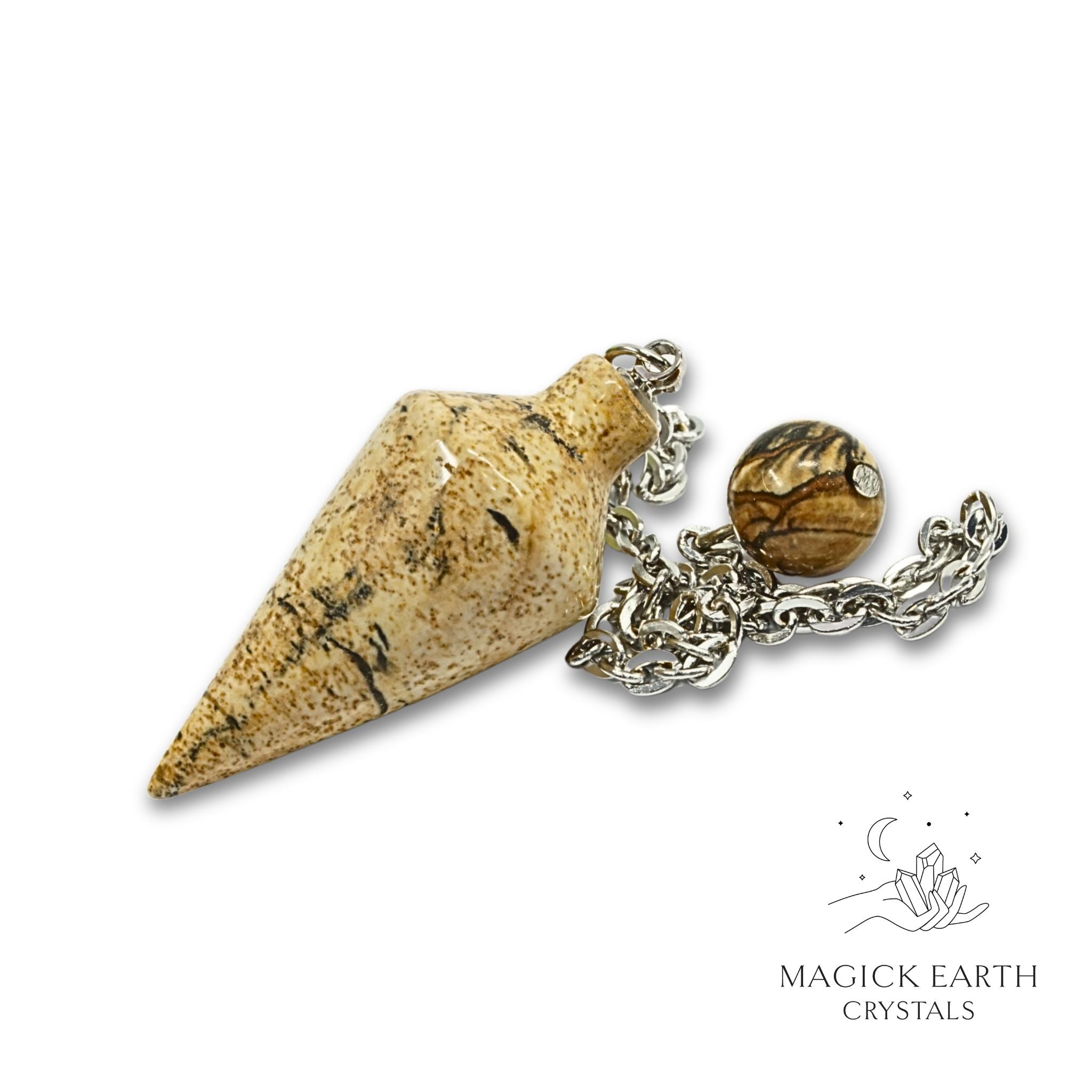 Natural Picture Jasper spire crystal pendulum view a