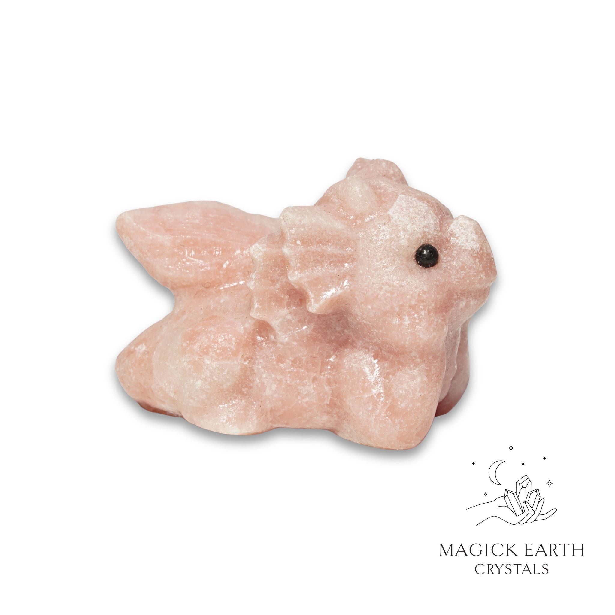 Natural Pink Opal crystal dragon figurine view a