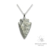 Electroplated Quartz Arrowhead pendant with Platinum Colouring and Platinum Finish for Amplified Insight. Front View
