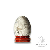 Platinum Electroplated Druzy Egg Vertical View A With Stand for Amplified Insight