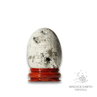 Platinum Electroplated Druzy Egg Vertical View B With Stand for Amplified Insight