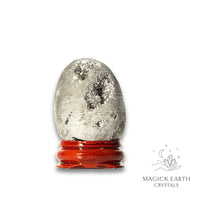 Platinum Electroplated Druzy Egg Vertical View C With Stand for Amplified Insight