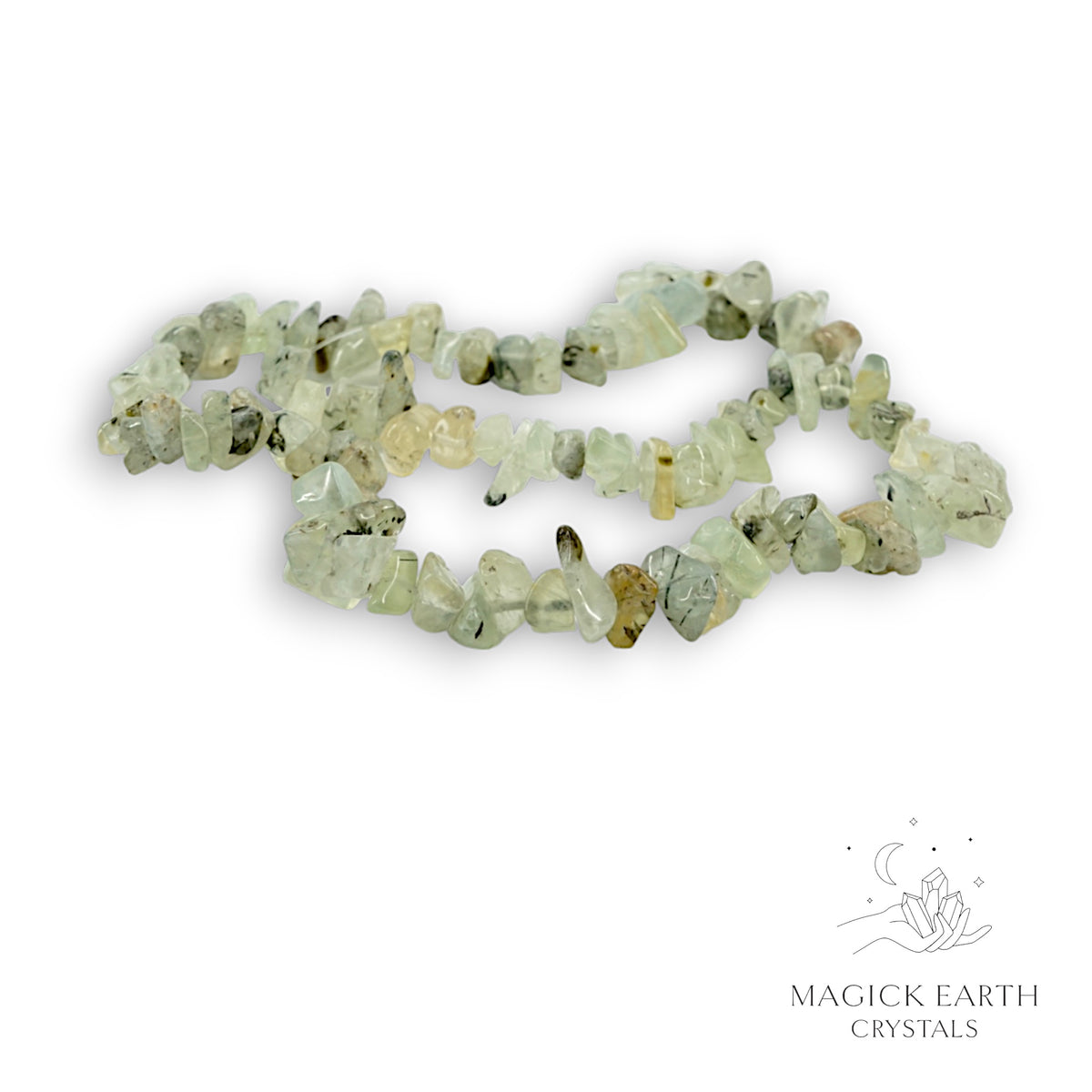 Natural Prehnite drilled crystal chip strand, medium chip size