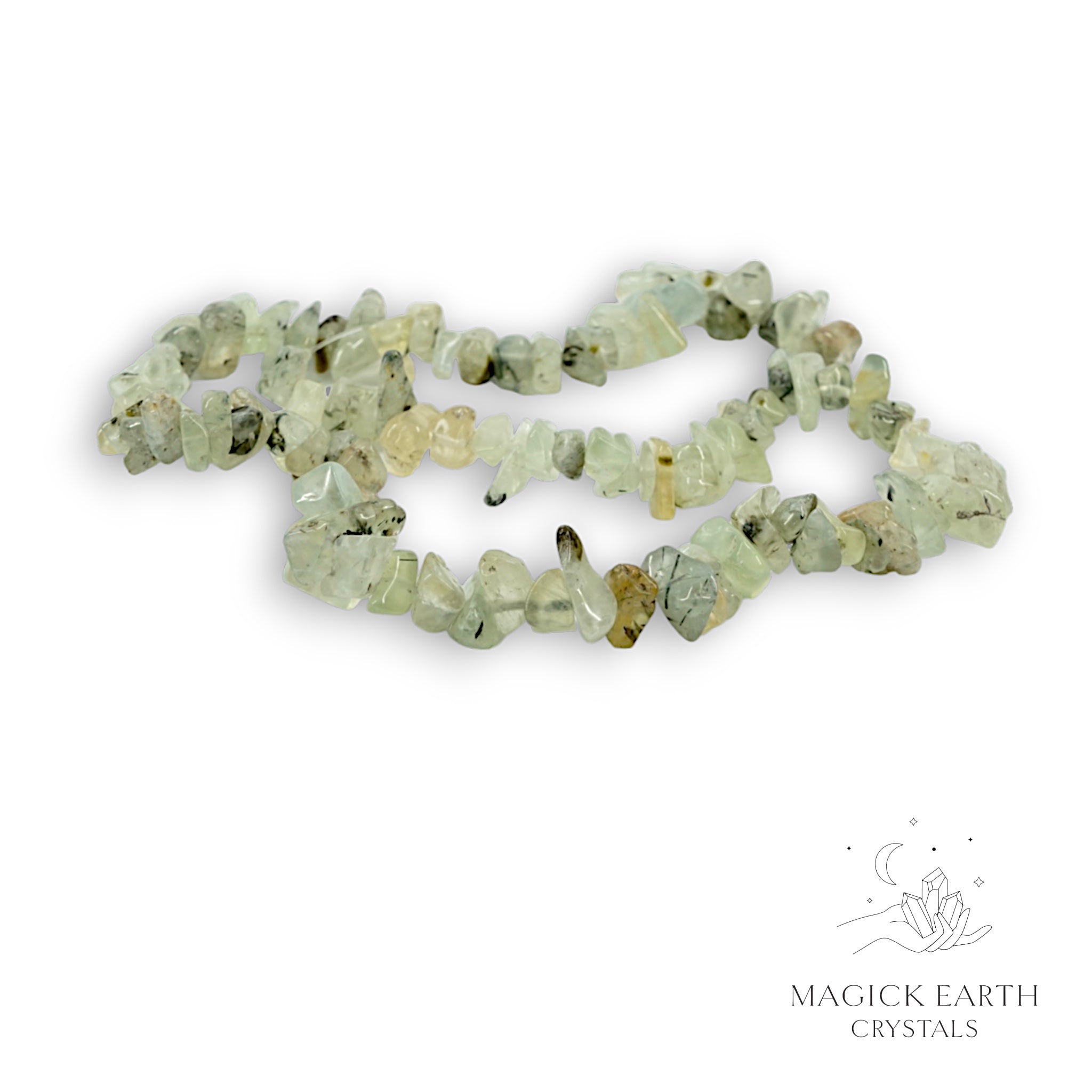 Natural Prehnite drilled crystal chip strand, medium chip size