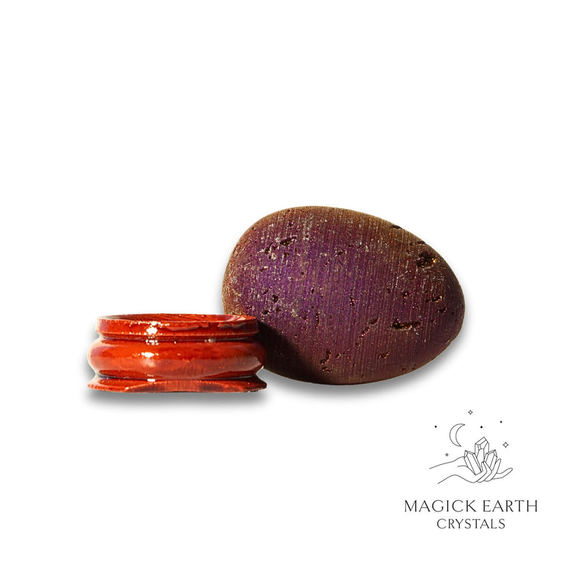 Purple Electroplated Druzy Egg  Horizontal View With Stand for Amplified Insight