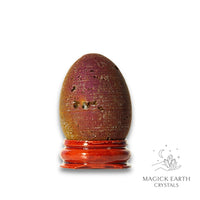 Purple Electroplated Druzy Egg  Vertical View A With Stand for Amplified Insight