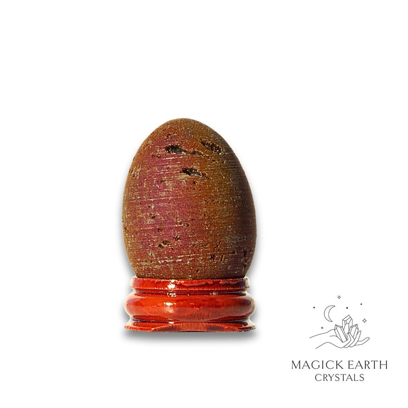 Purple Electroplated Druzy Egg  Vertical View B With Stand for Amplified Insight