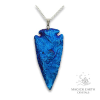 Natural Quartz crystal arrowhead pendant blue electroplated finish view a