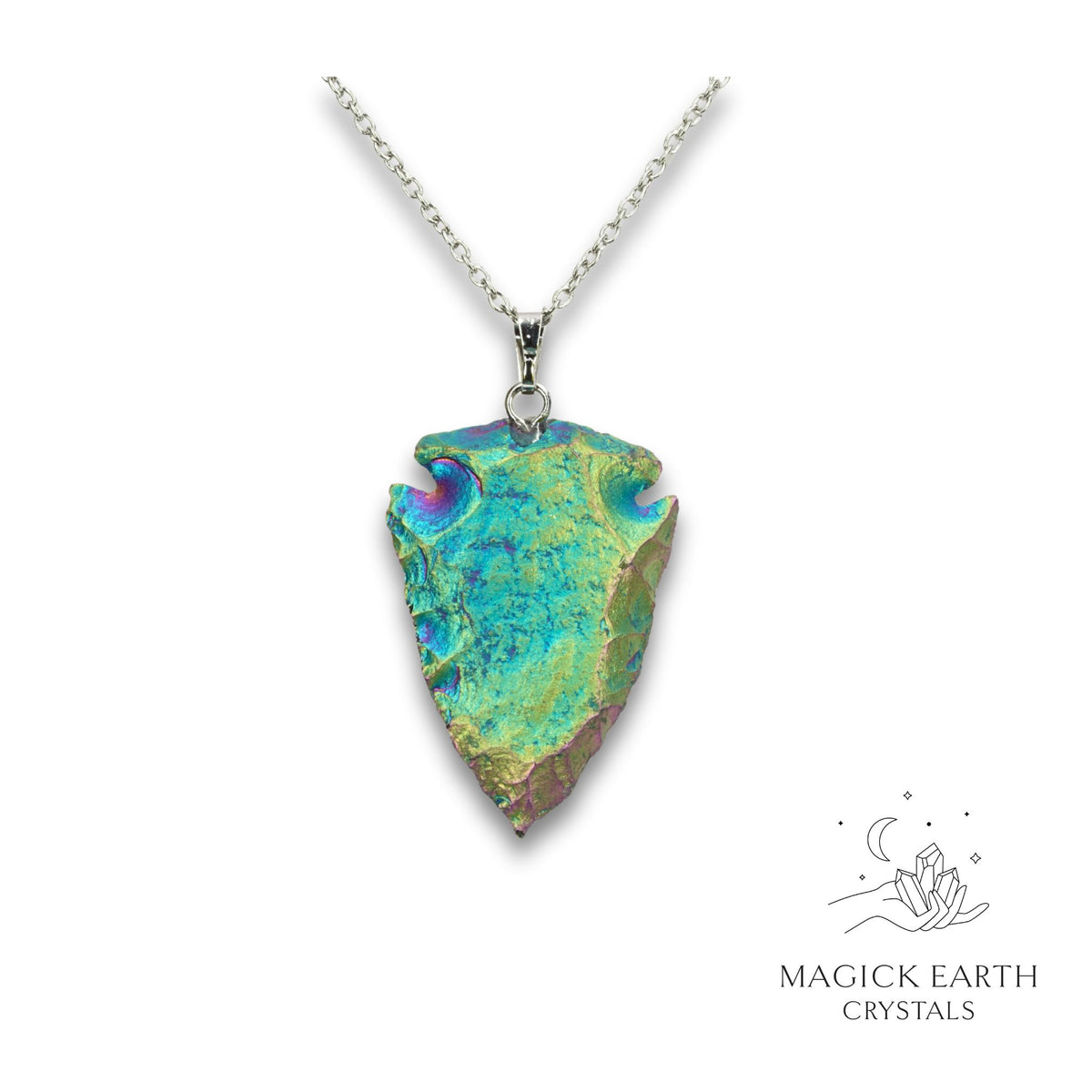 Natural Quartz crystal arrowhead pendant green rainbow electroplated finish view b