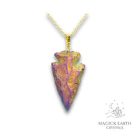 Natural Quartz crystal arrowhead pendant pink rainbow electroplated finish view b