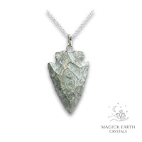 Natural Quartz crystal arrowhead pendant platinum electroplated finish view b