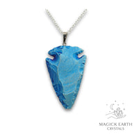 Natural Quartz crystal arrowhead pendant teal electroplated finish view a