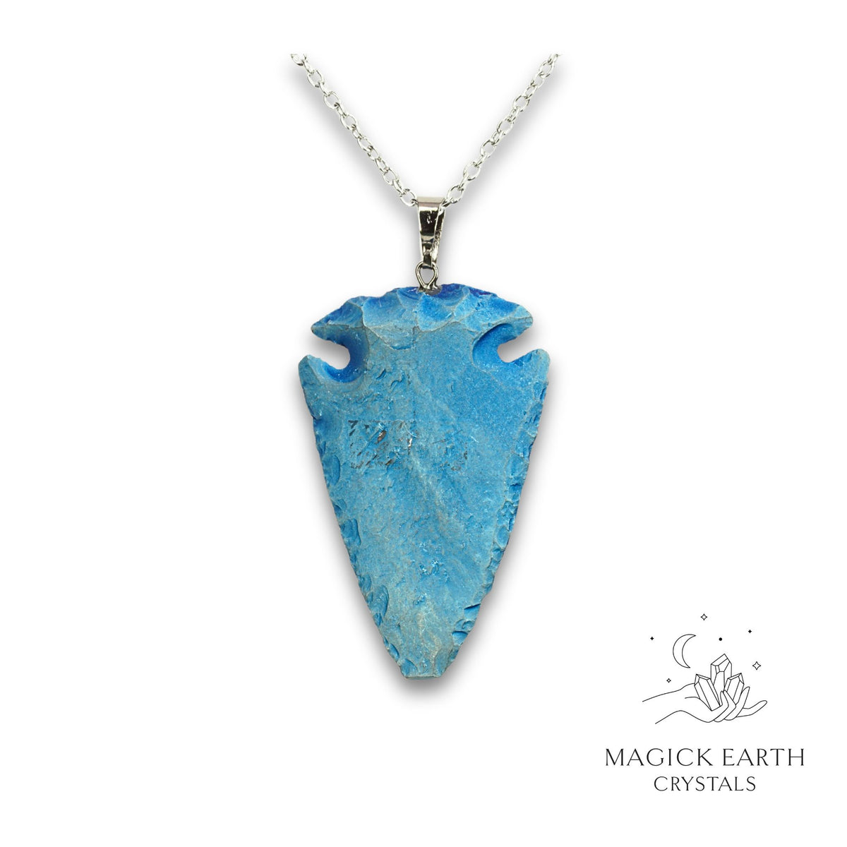 Natural Quartz crystal arrowhead pendant teal electroplated finish view b