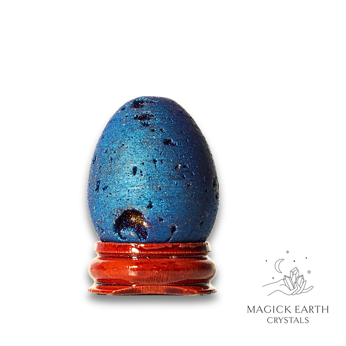 Natural Quartz druzy crystal egg with blue finish view a
