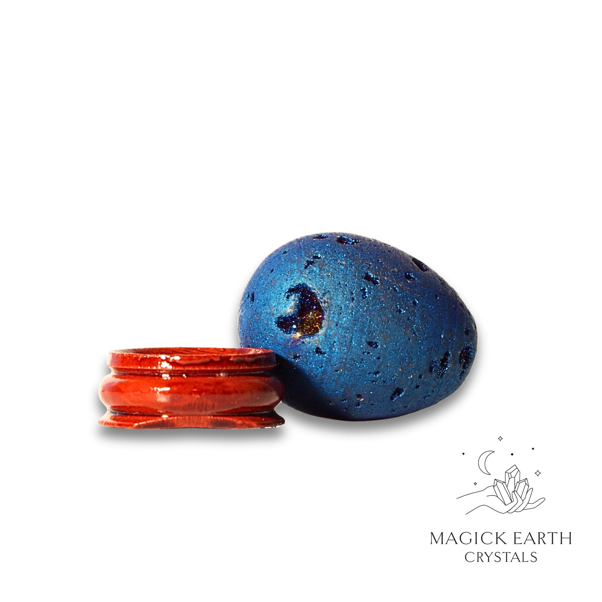 Natural Quartz druzy crystal egg with blue finish view d