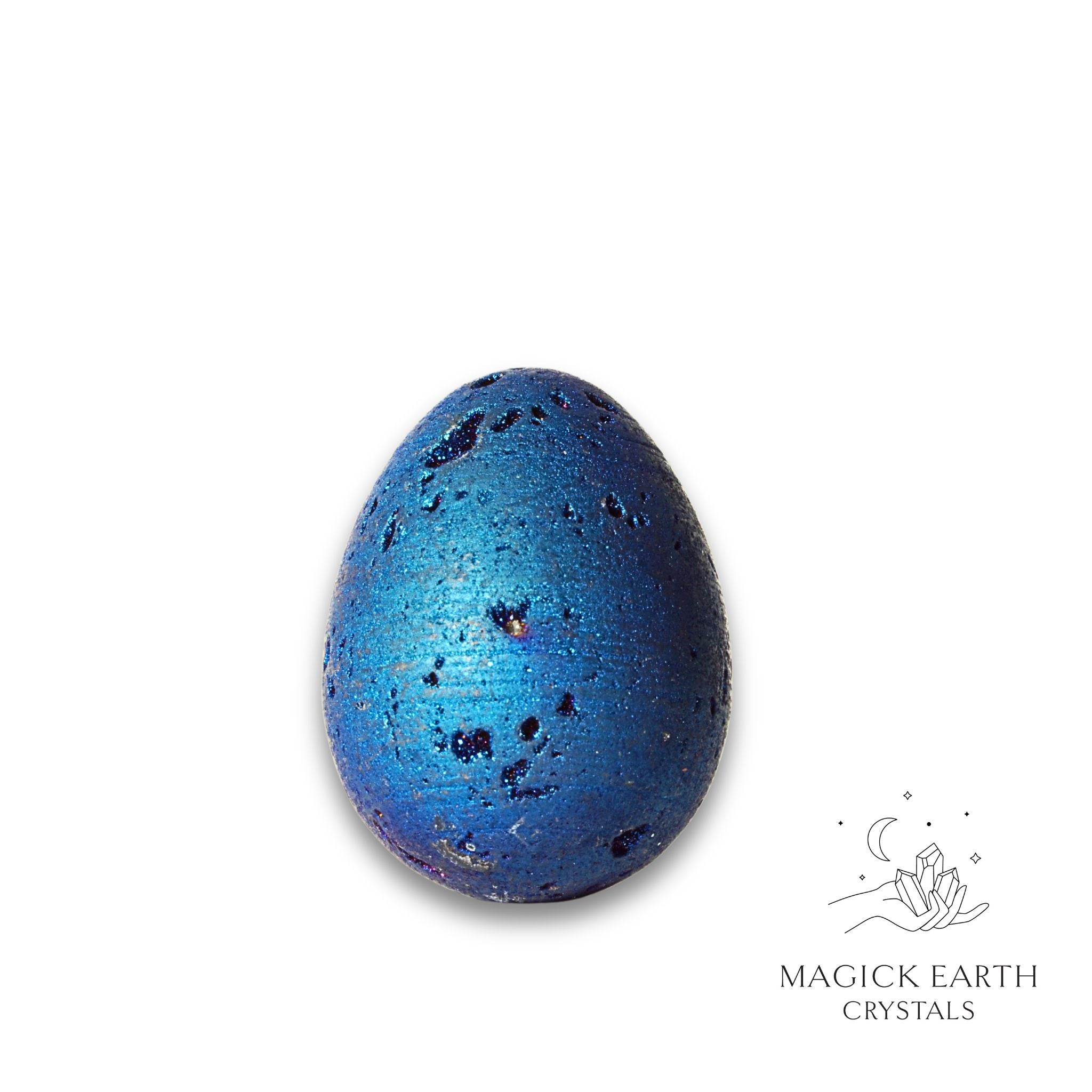 Natural Quartz druzy crystal egg with blue finish view e