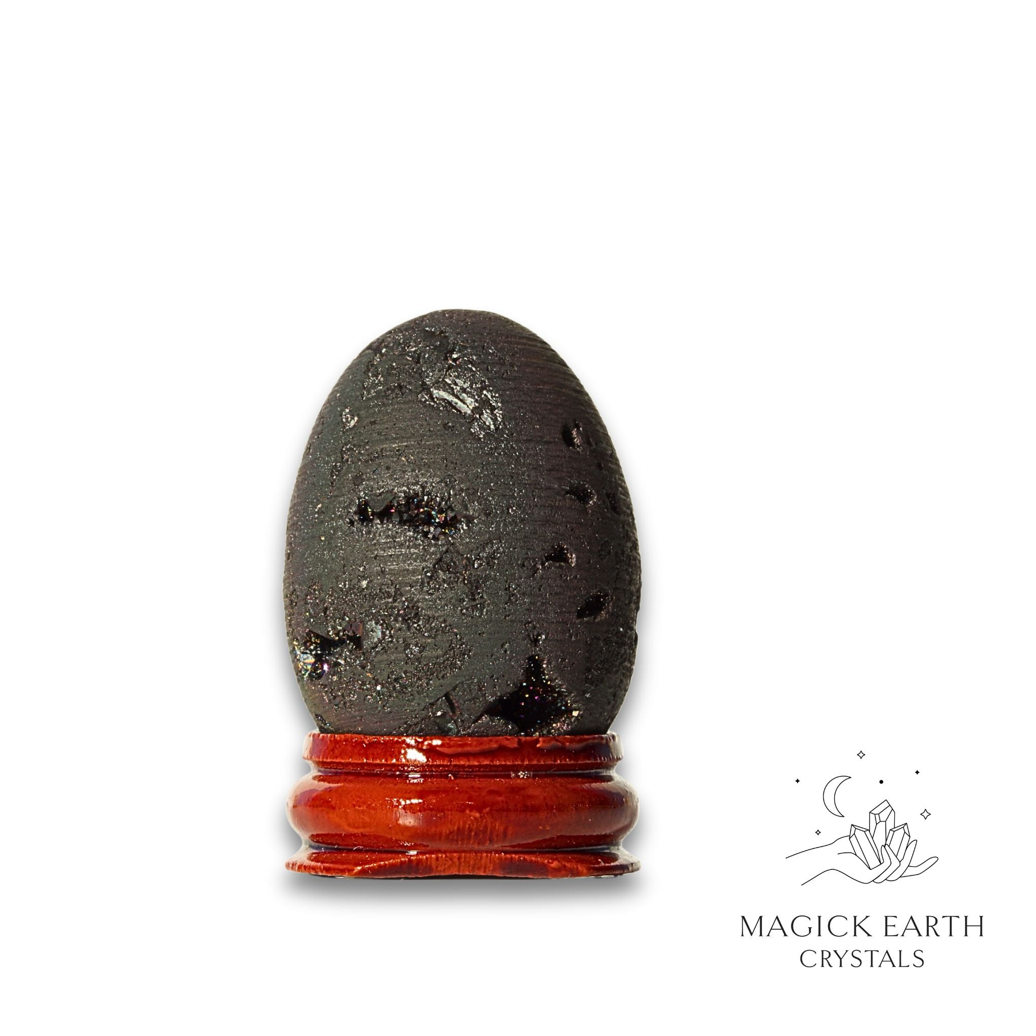 Natural Quartz druzy crystal egg with charcoal  finish view a