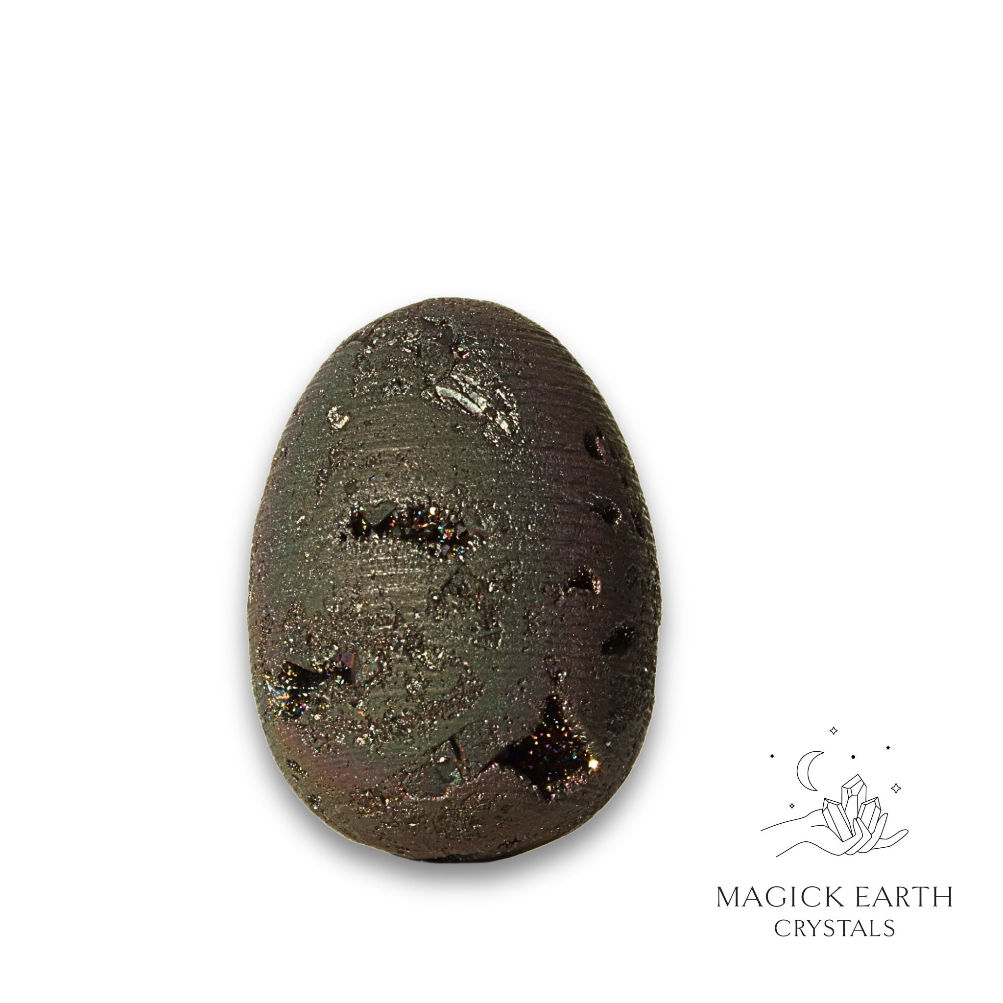Natural Quartz druzy crystal egg with charcoal  finish view e