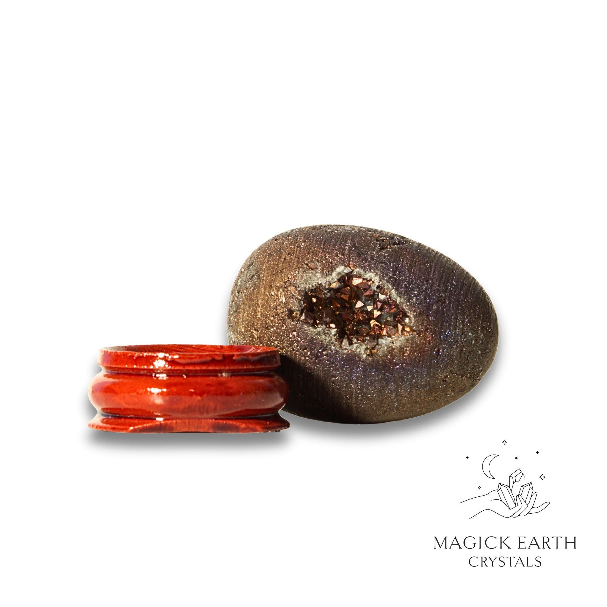 Natural Quartz druzy crystal egg with copper finish view d