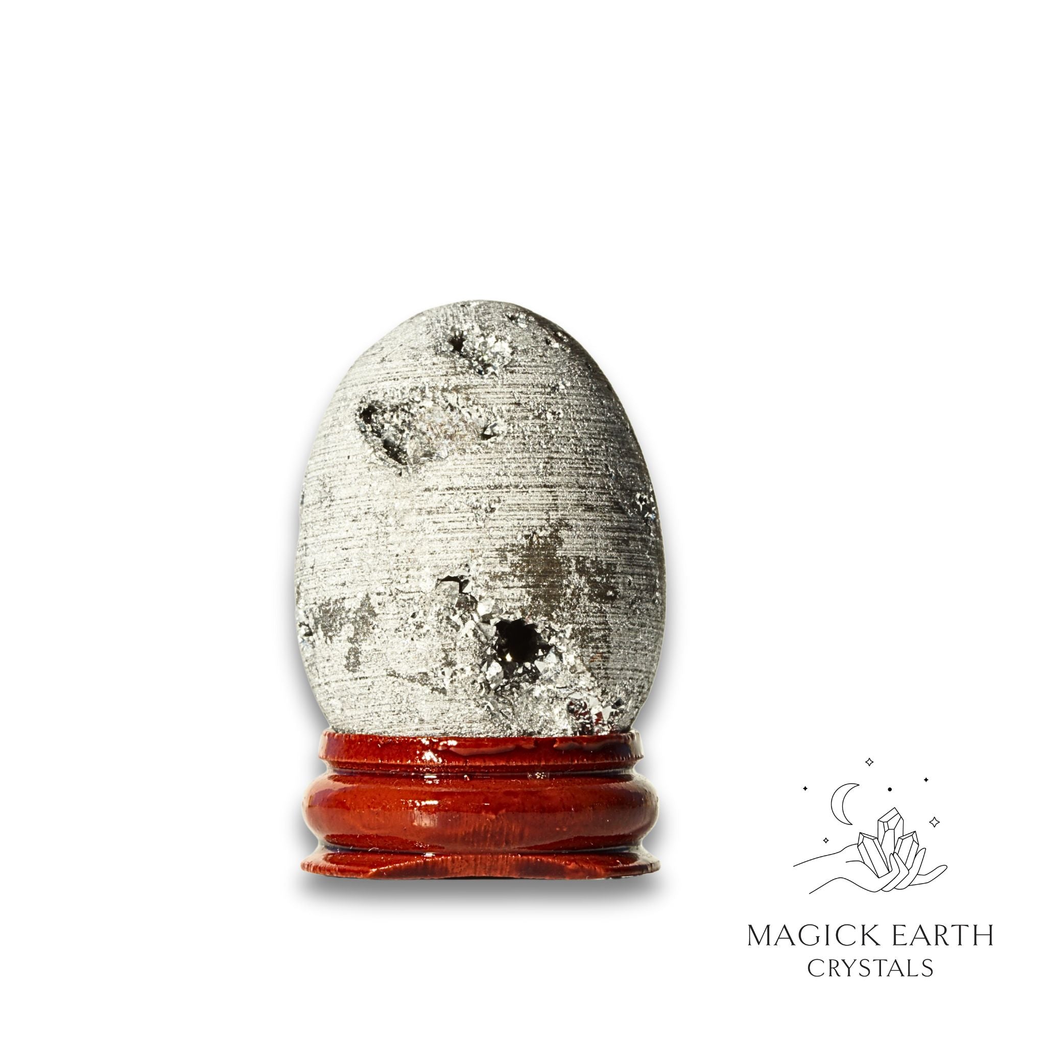 Natural Quartz druzy crystal egg with platinum finish view a