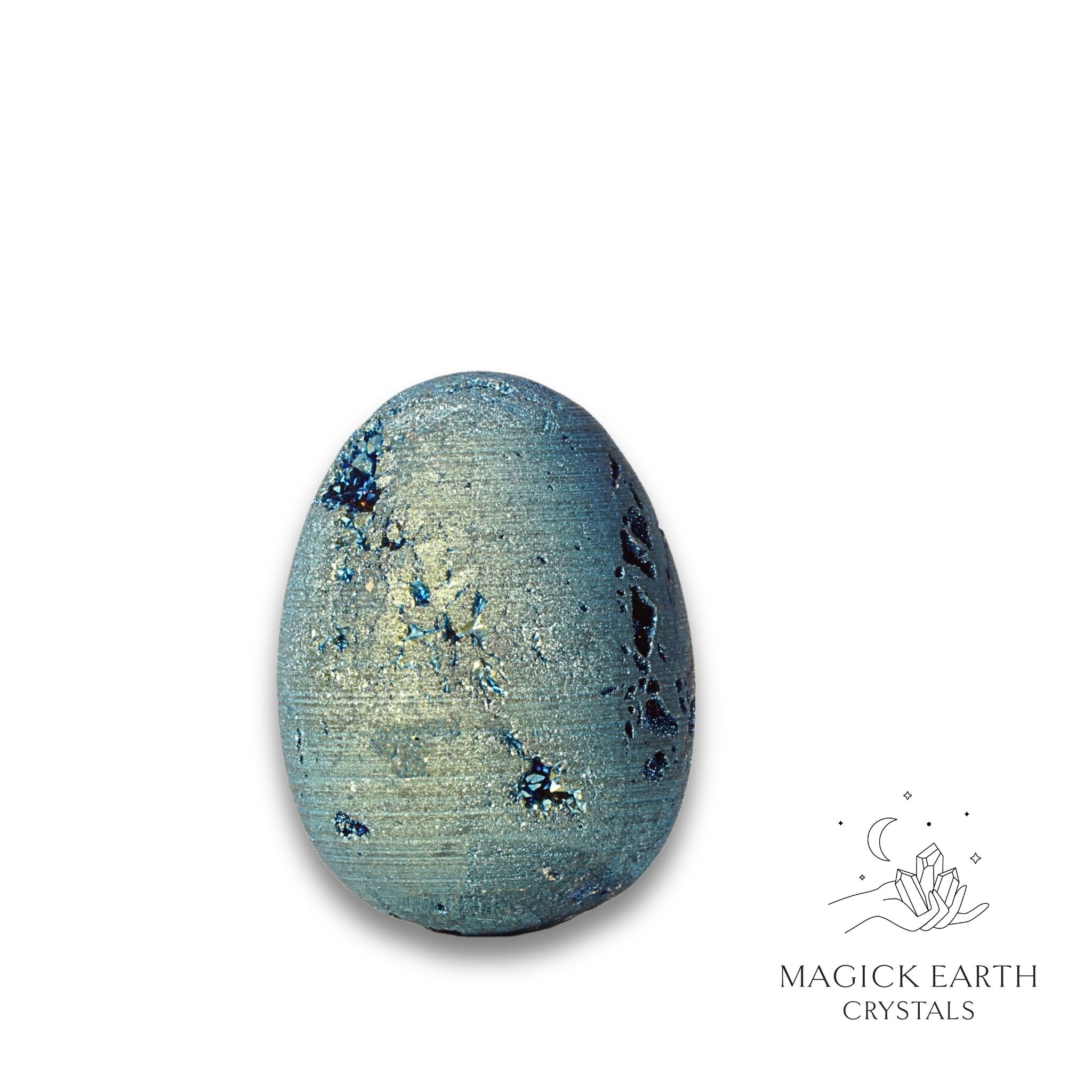 Natural Quartz druzy crystal egg with teal finish view d