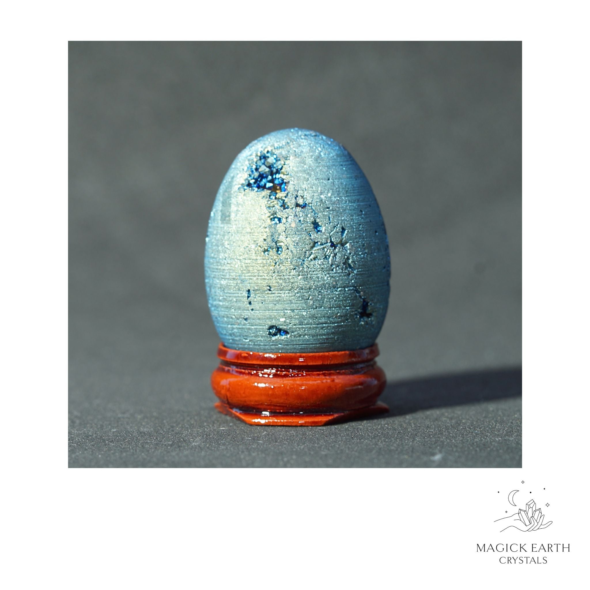Natural Quartz druzy crystal egg with teal finish view e