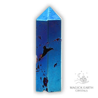 Quartz druzy crystal tower with electroplated blue finish view c