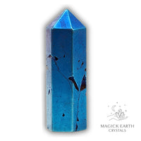 Quartz druzy crystal tower with electroplated blue finish view d