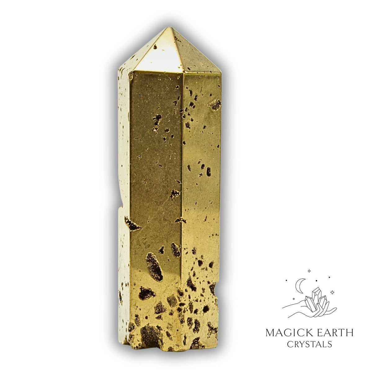 Quartz druzy crystal tower with electroplated gold finish view a