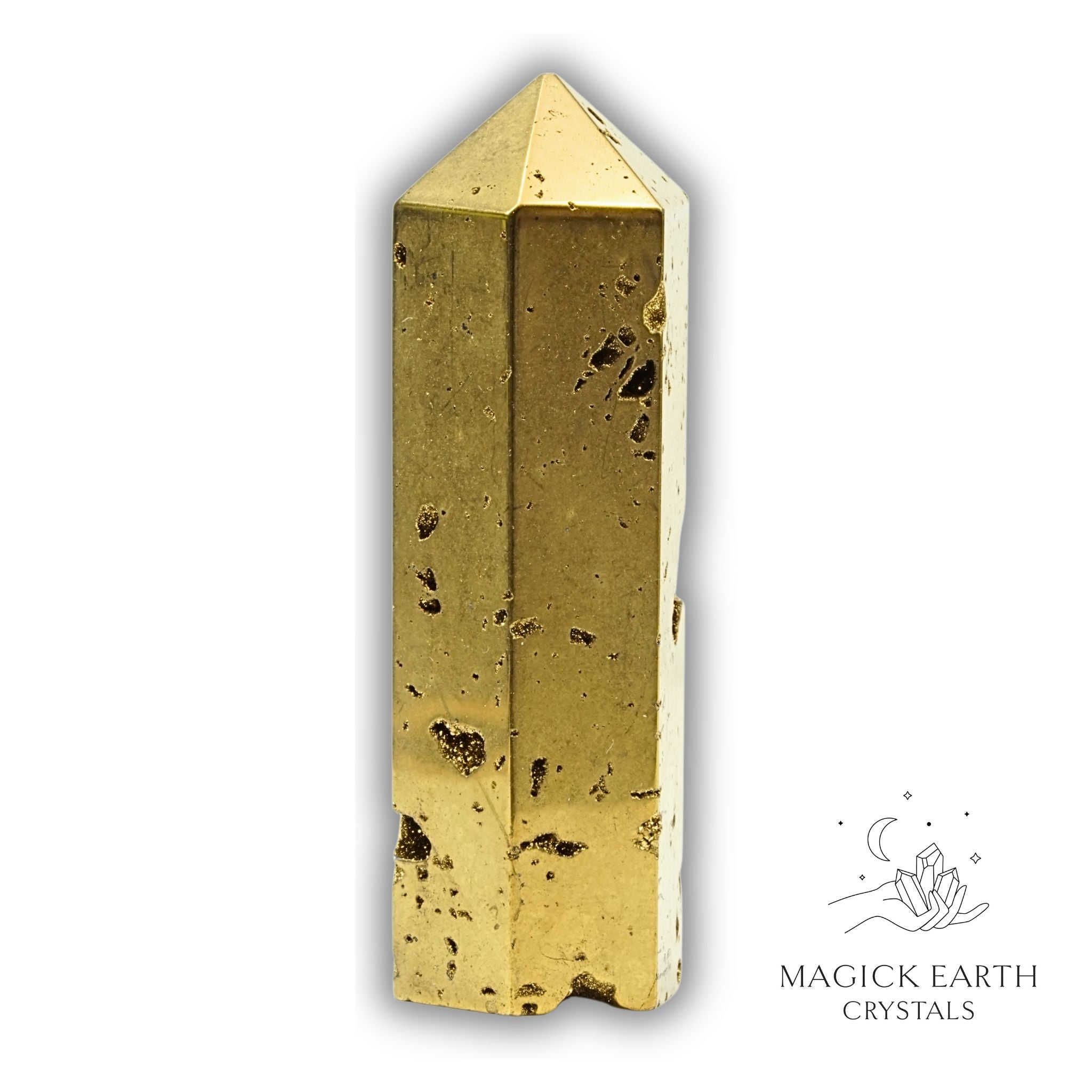 Quartz druzy crystal tower with electroplated gold finish view c
