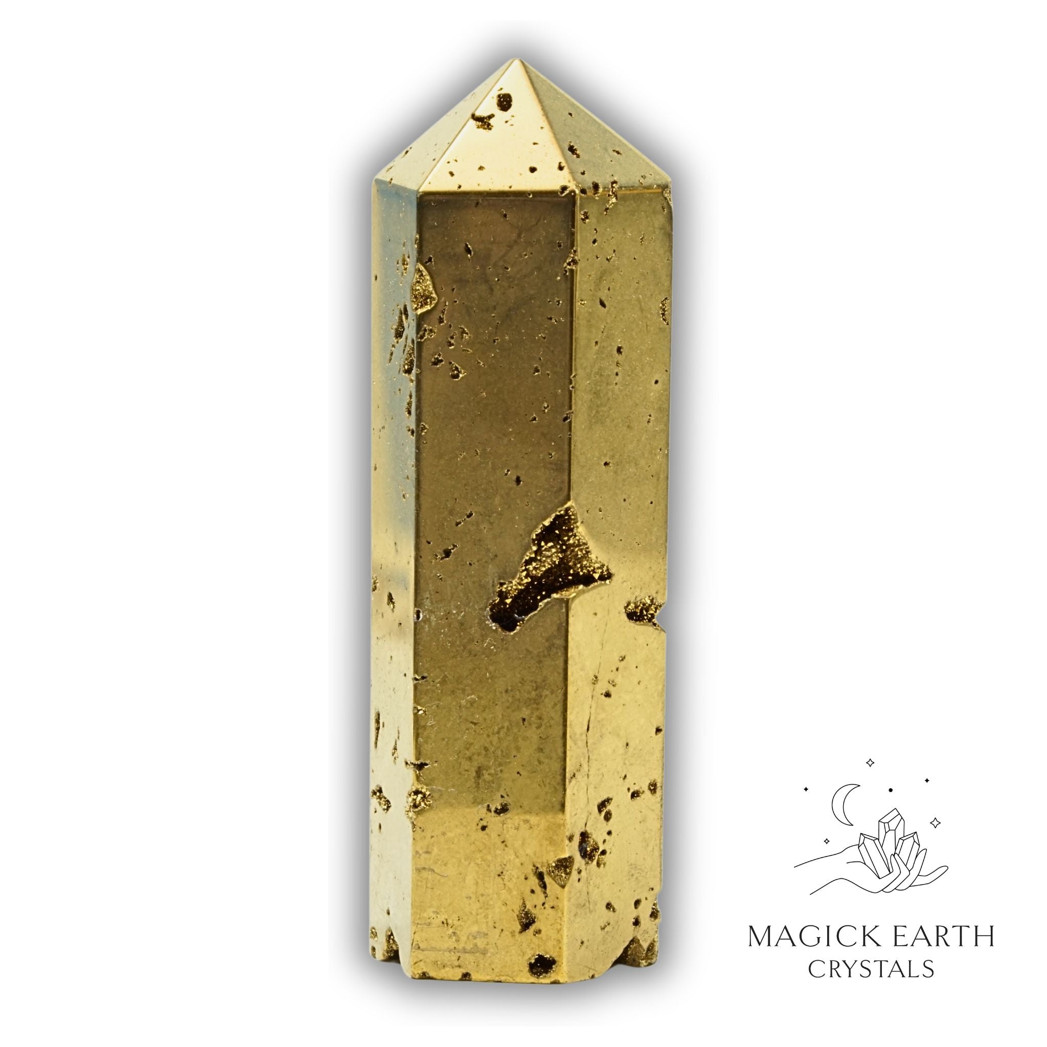 Quartz druzy crystal tower with electroplated gold finish view d