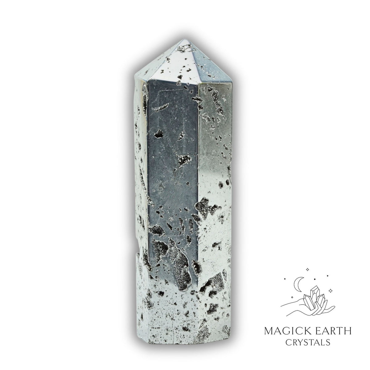 Quartz druzy crystal tower with electroplated Platinum finish view a