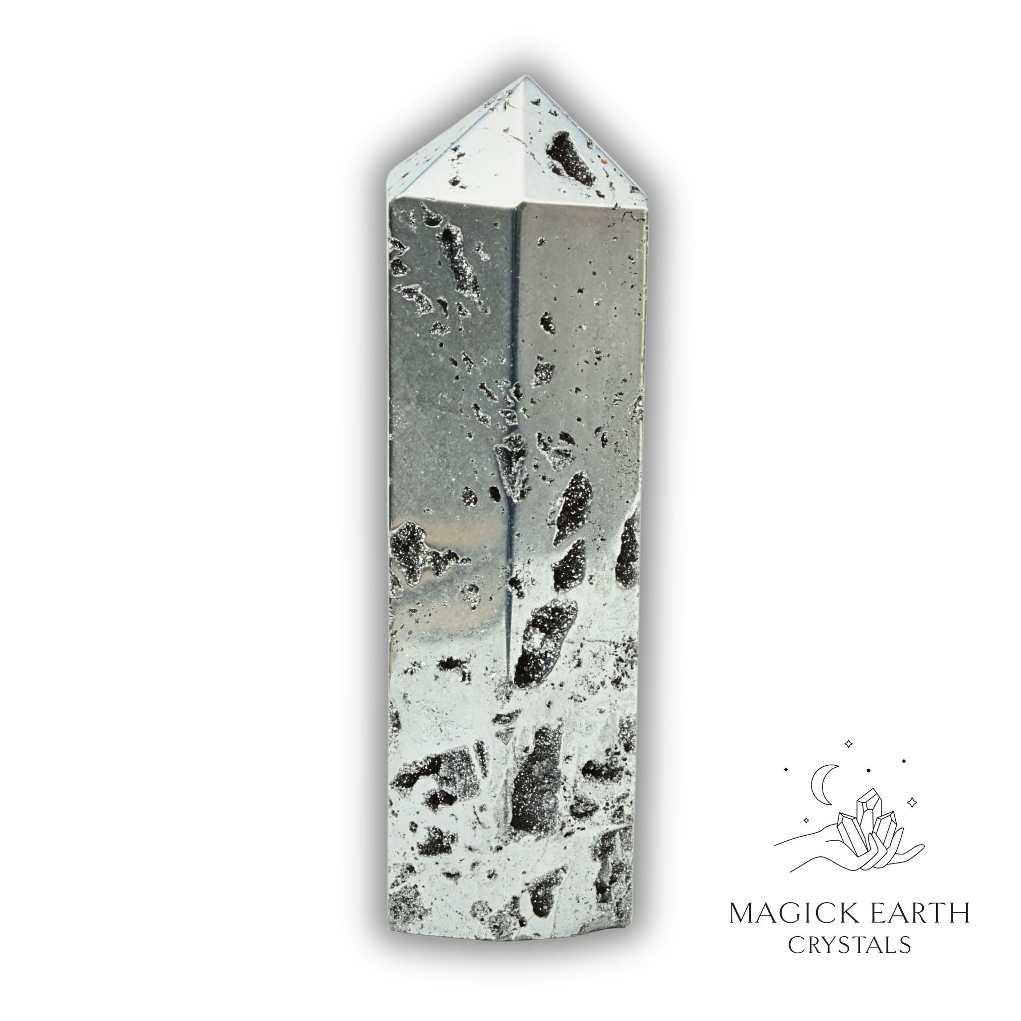 Quartz druzy crystal tower with electroplated Platinum finish view b