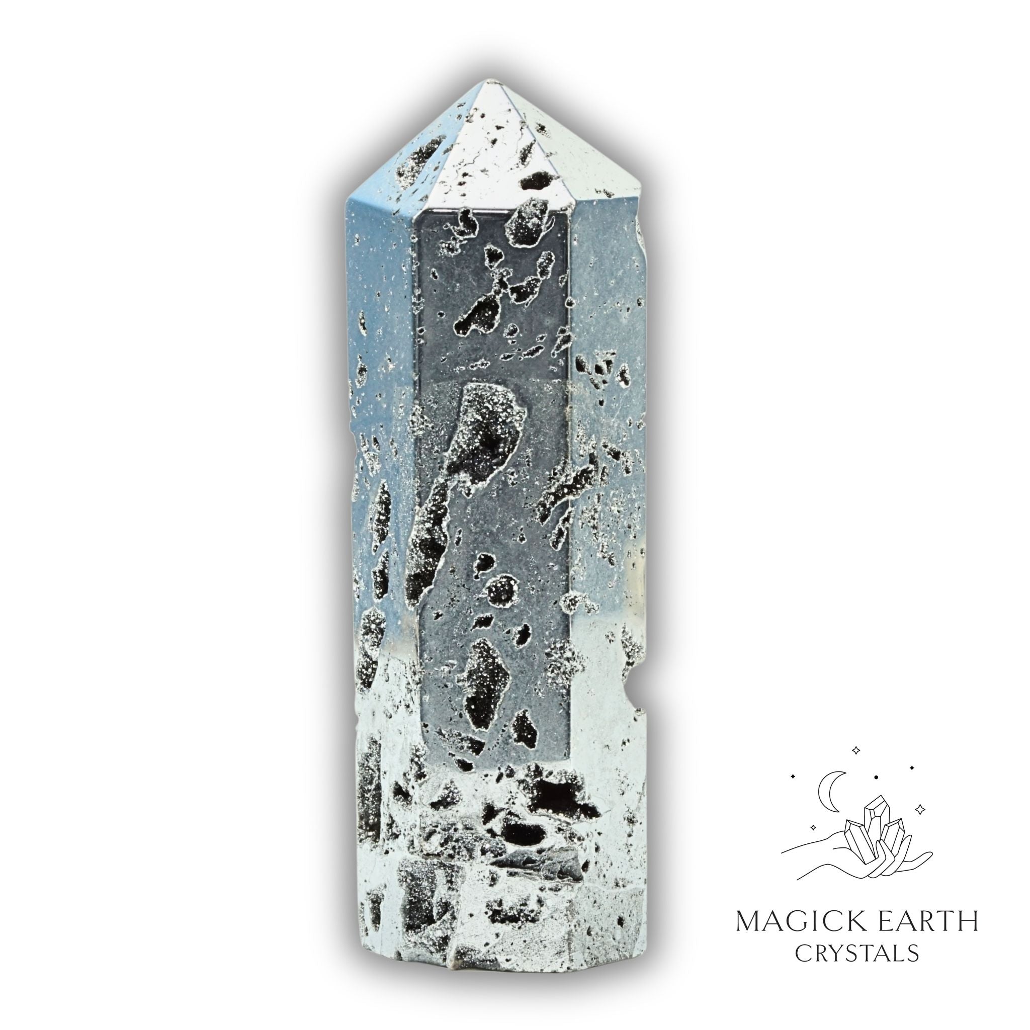 Quartz druzy crystal tower with electroplated Platinum finish view c