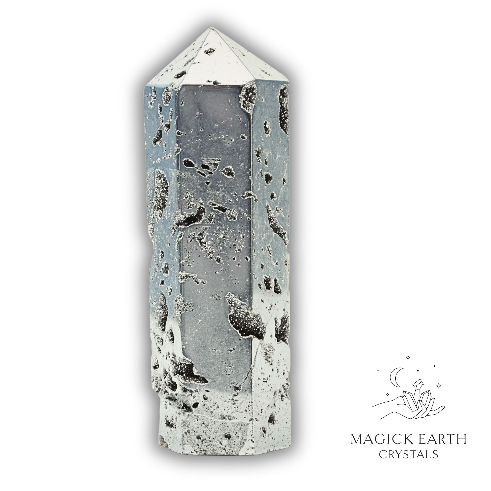 Quartz druzy crystal tower with electroplated Platinum finish view d