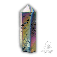 Quartz druzy crystal tower with electroplated rainbow finish view d