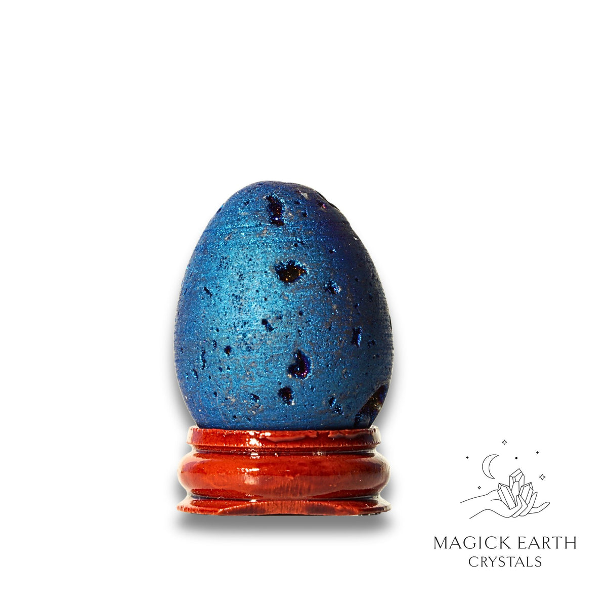 Quartz druzy egg with blue electroplated  finish showing crystal formation view b