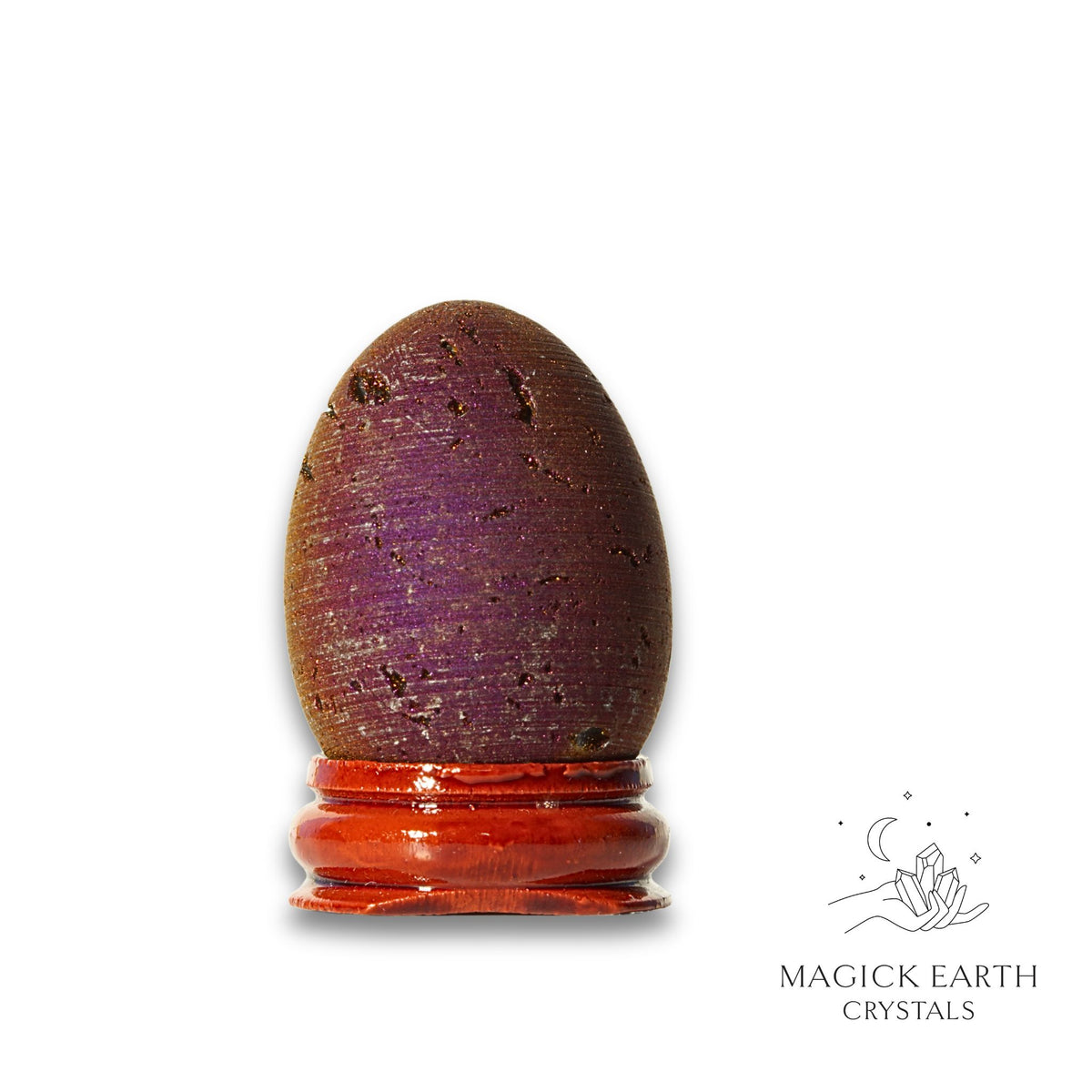 Quartz druzy egg with purple electroplated  finish showing crystal formation view a