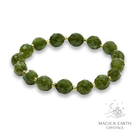 Quartzite (Malaysia Jade) Faceted Bracelet with Stretch Finish in Dark Green (Dyed) for Calm Power