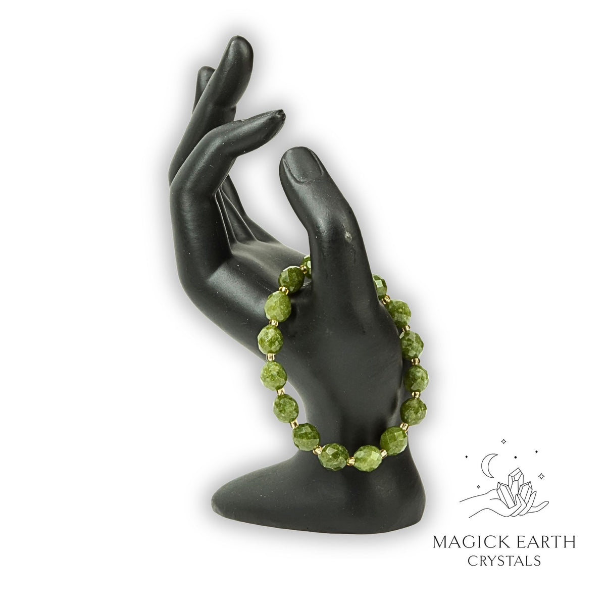 Quartzite (Malaysia Jade) Faceted Bracelet with Stretch Finish in Dark Green (Dyed) for Calm Power