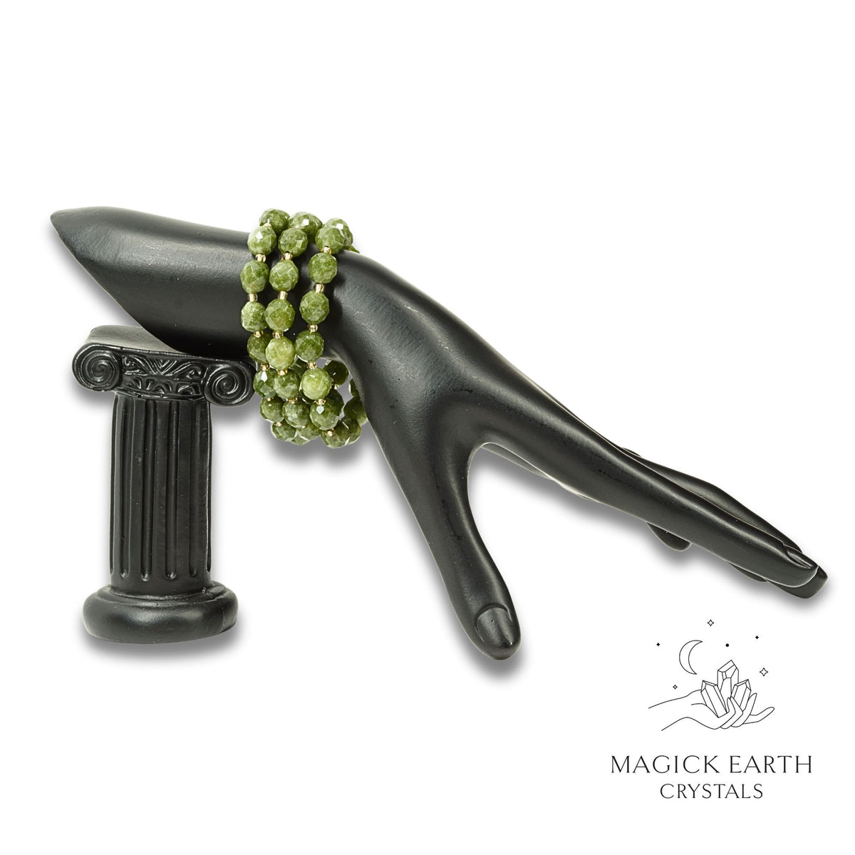 Quartzite (Malaysia Jade) Faceted Bracelet with Stretch Finish in Dark Green (Dyed) for Calm Power