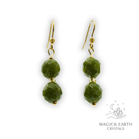 Quartzite (Malaysia Jade) Earrings in Dark Green (Dyed) with Gold Finish for Calm Power